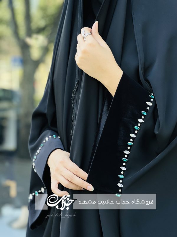 چادر جده مچ آرامش مخمل یاقوت چادر جواهردوزی یاقوتی چادر مخمل مچ باز چادر مجلسی خاص زنانه چادر سنگدوزی فاخر جلابیب