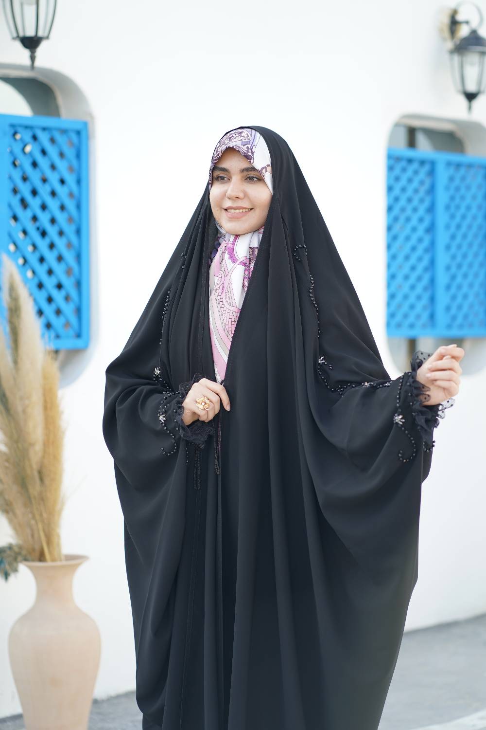 چادر جده سنگدوزی شکوفه مجلل (5) چادر جده سنگدوزی شکوفه مجلل - تصویر 1